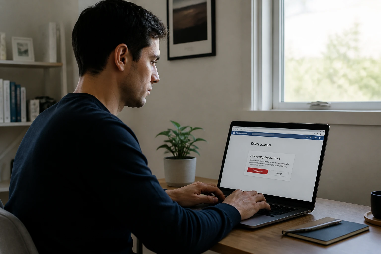 Personne devant un ordinateur portable prête à supprimer un compte Telegram sur un navigateur web
